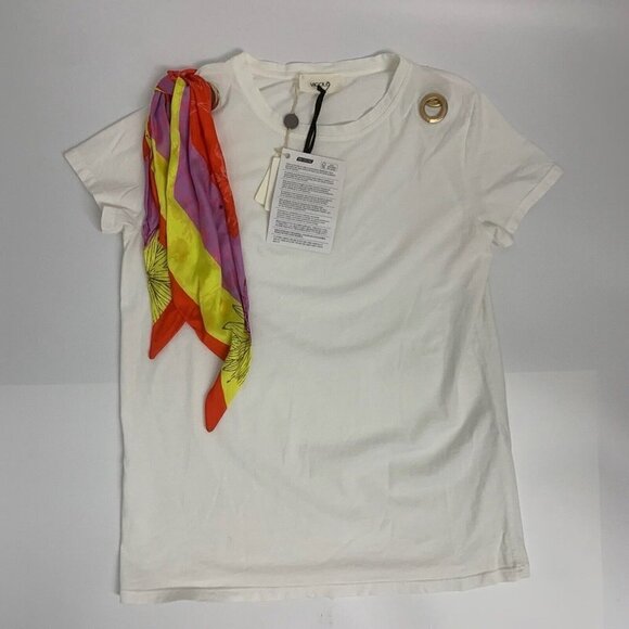 ViCOLO WOMEN LUXURY White TEE TOP BLOUSE With Satin Tie Italy Made Sz XL NWT - Picture 14 of 17
